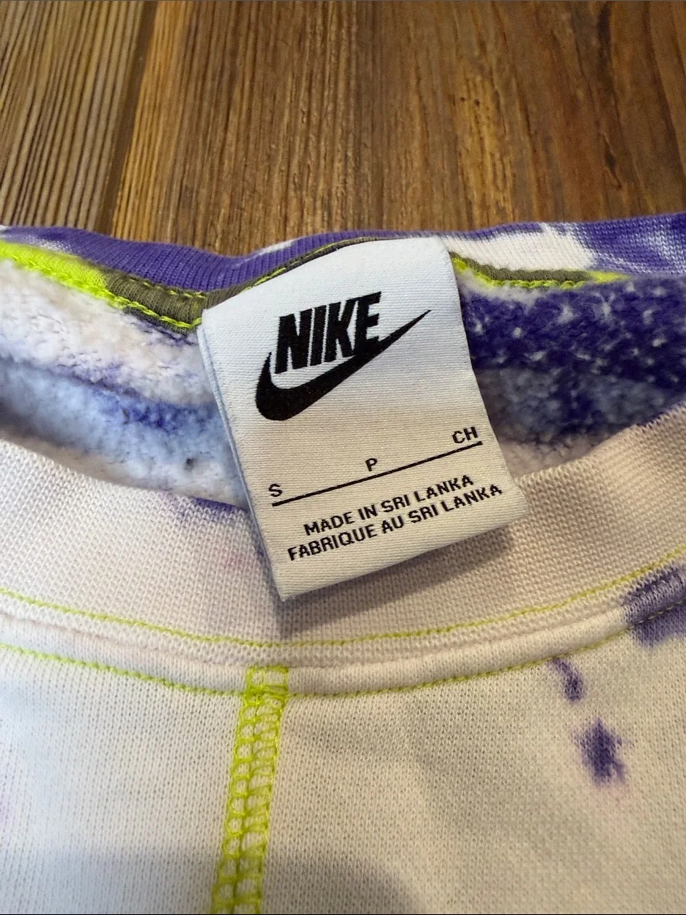 Nike Purple White Tie Dye Cropped Oversized Sweatshirt Neon Stitching